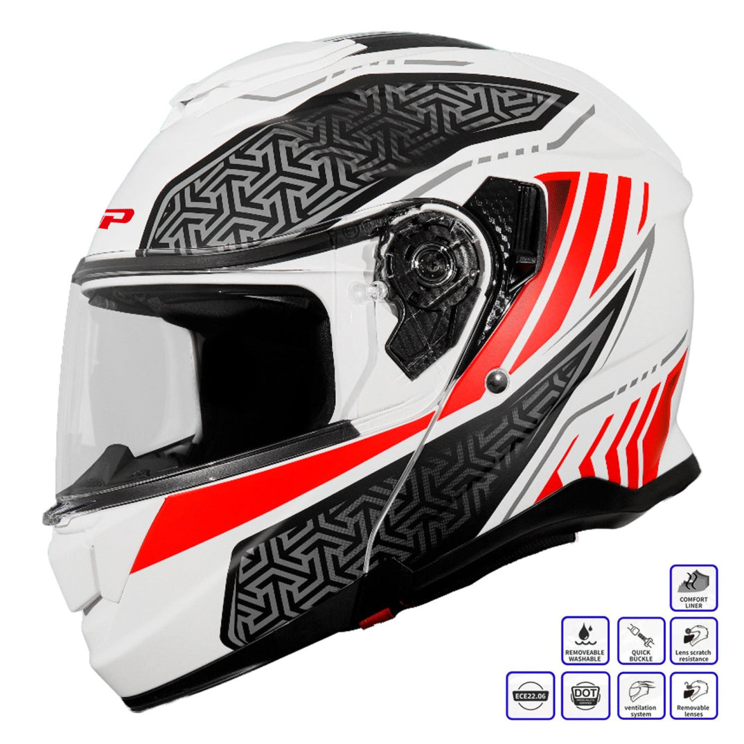 GP MKS007-RWRB Güneş Vizörlü Şeffaf Çene Açılır Motosiklet Kaskı