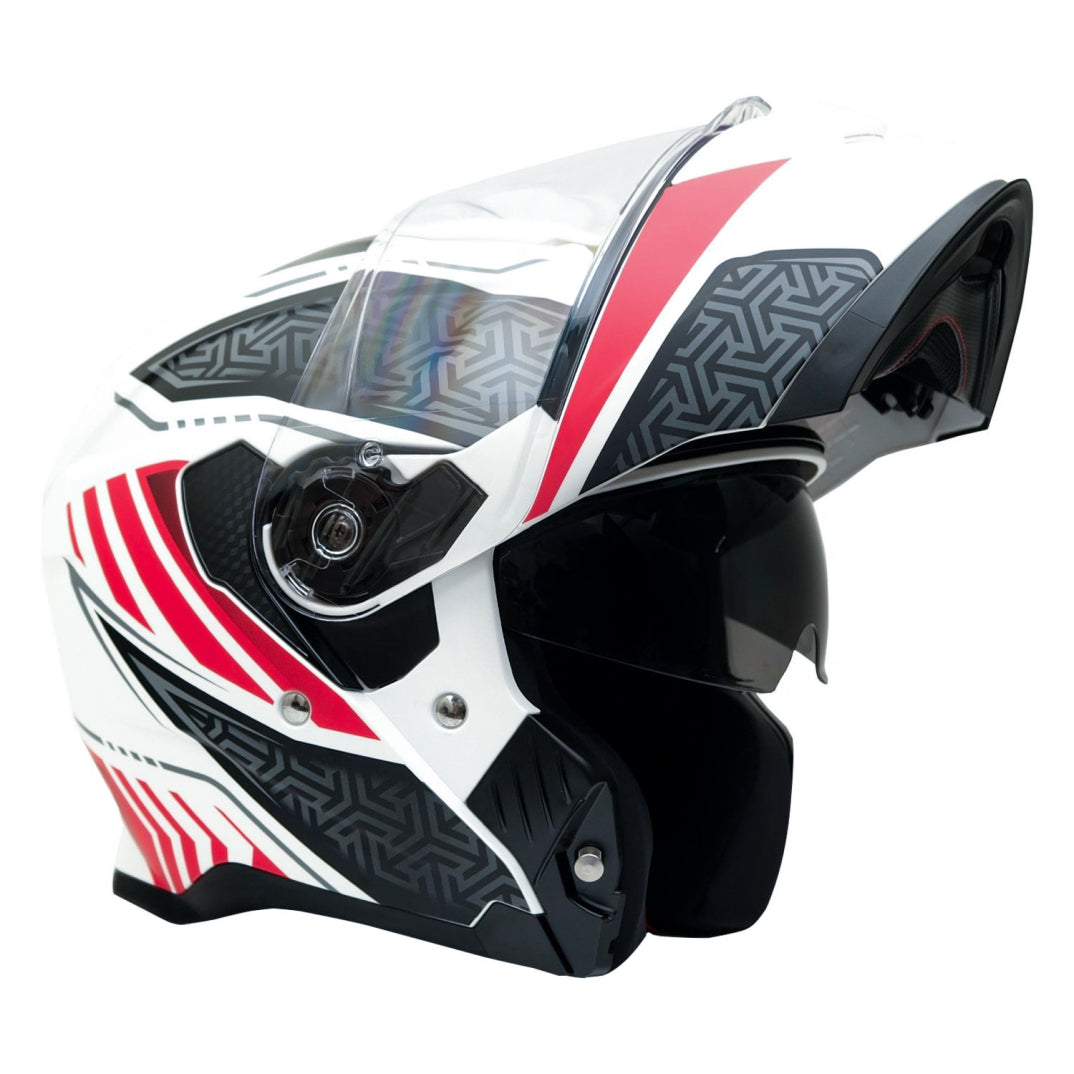 GP MKS007-RWRB Güneş Vizörlü Şeffaf Çene Açılır Motosiklet Kaskı